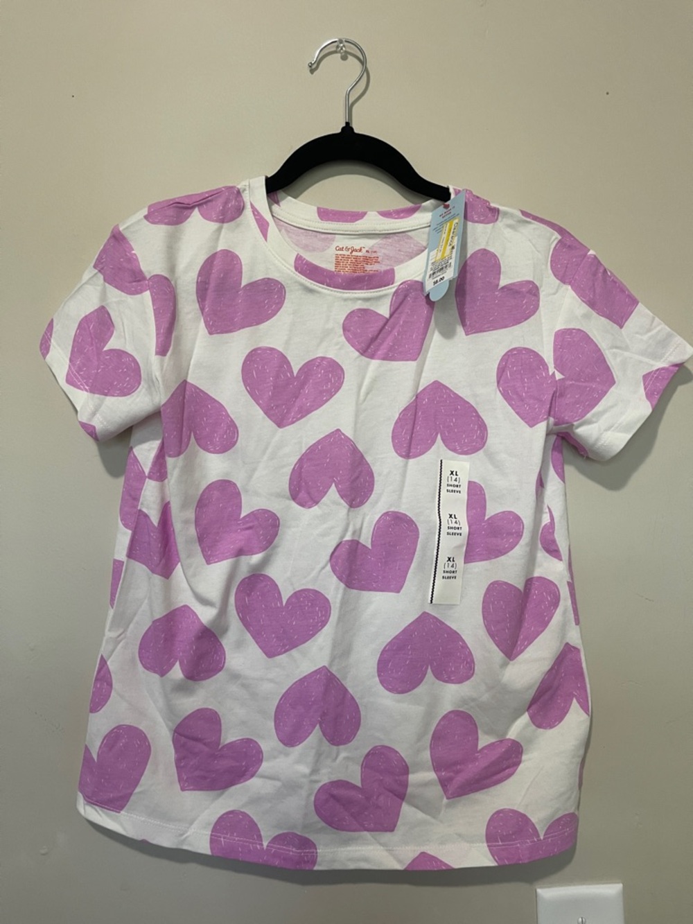 Cat & Jack Kids White Tee with Lavender Heart Print Various Sizes New